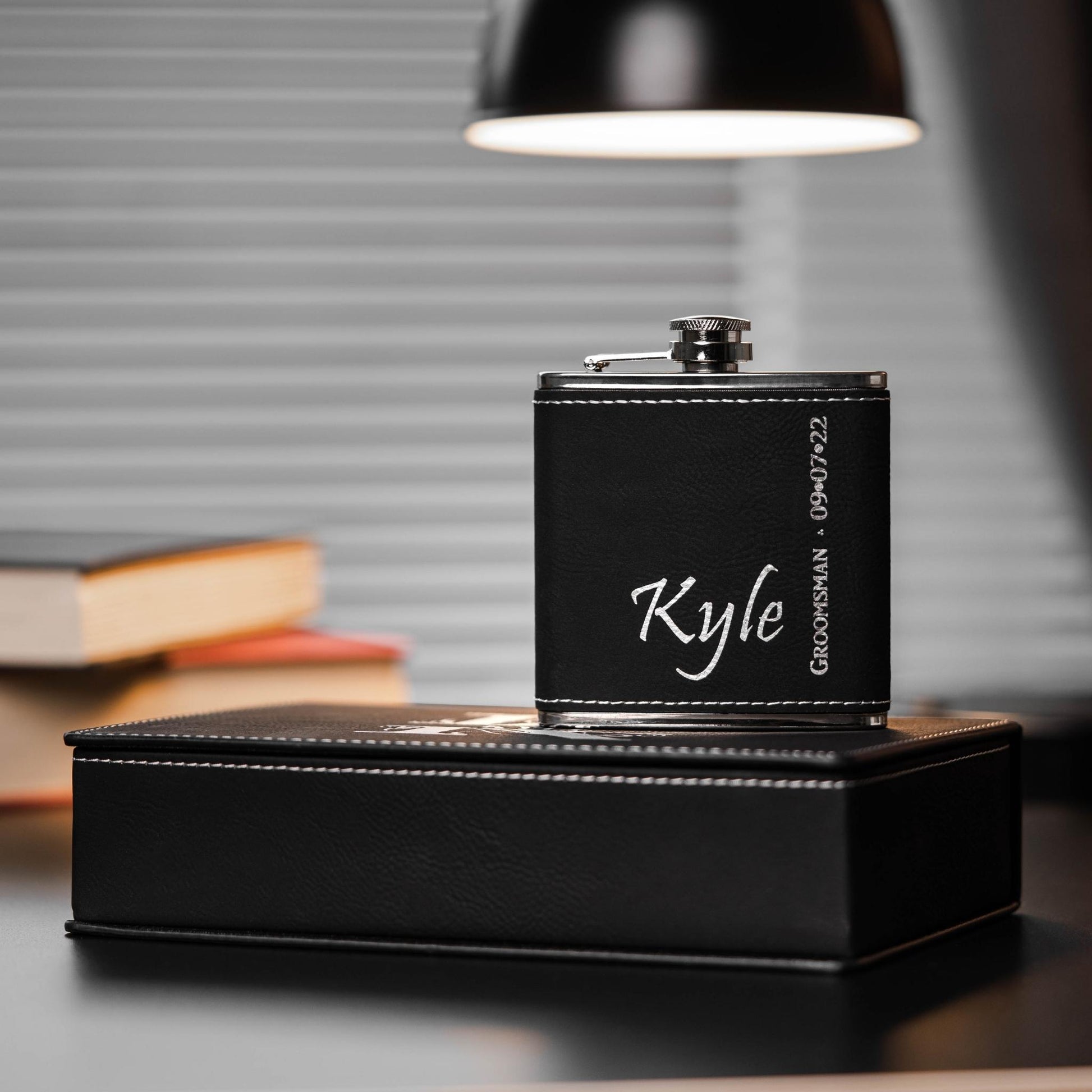 Personalized Black Flask Set