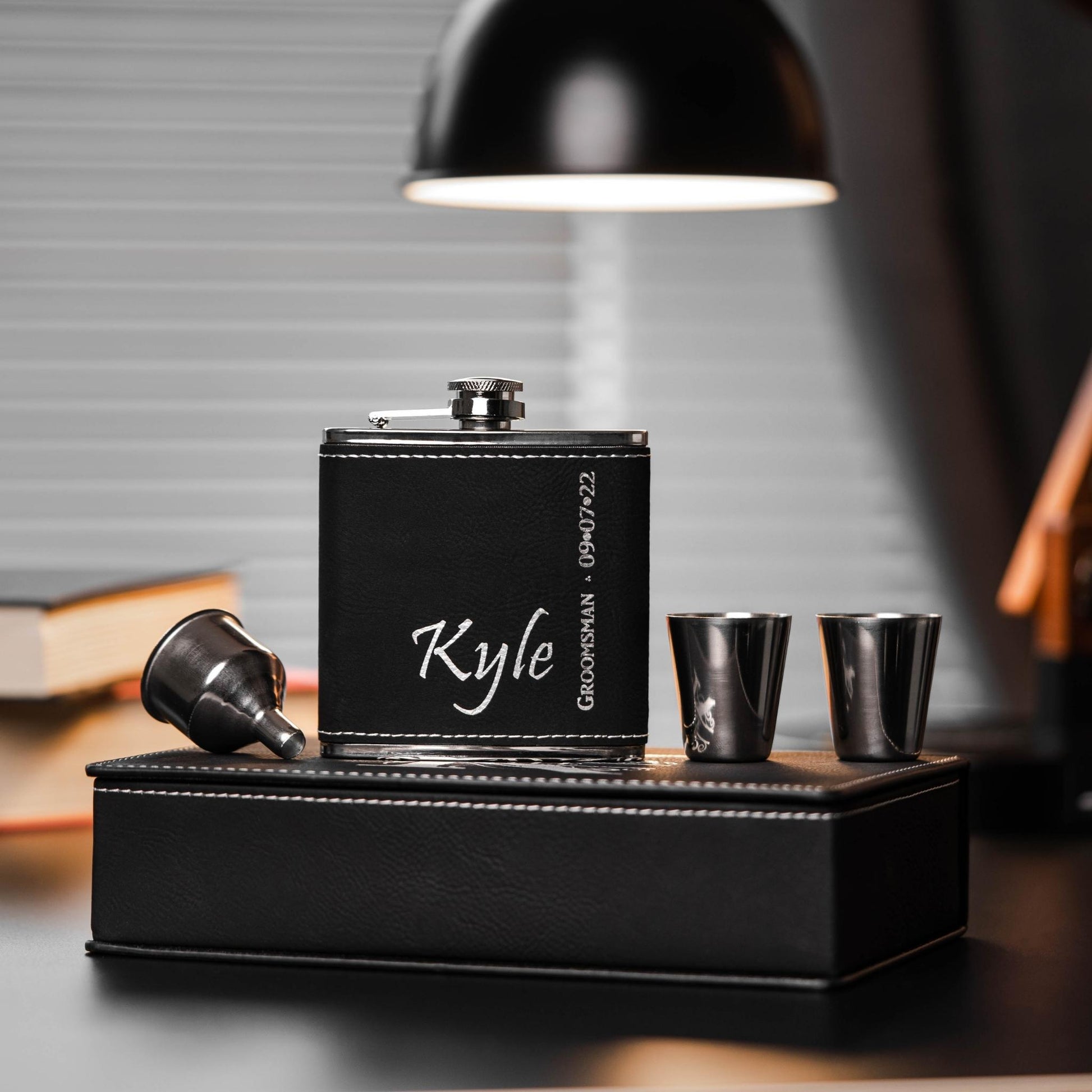 Personalized Black Flask Set
