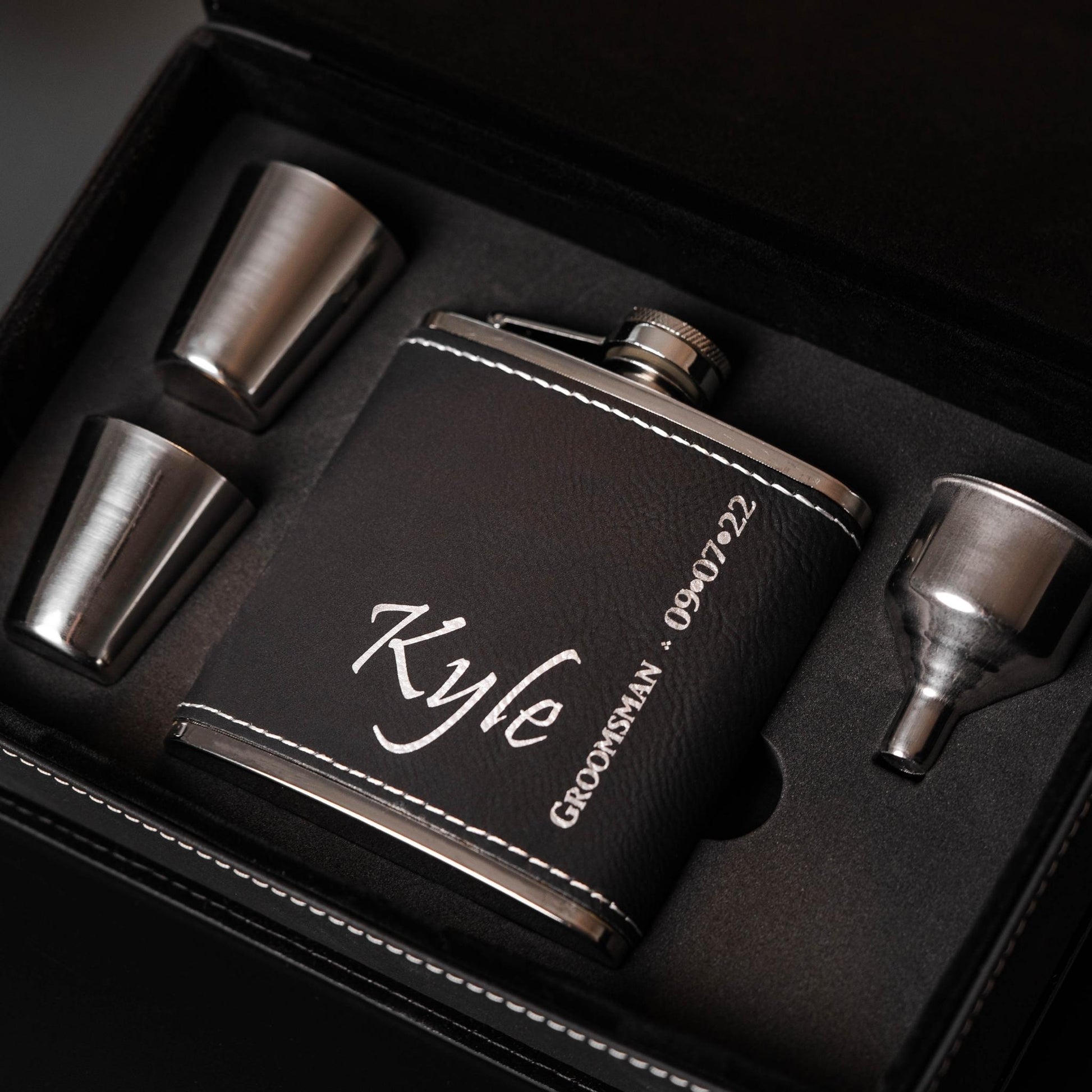 Personalized Black Flask Set