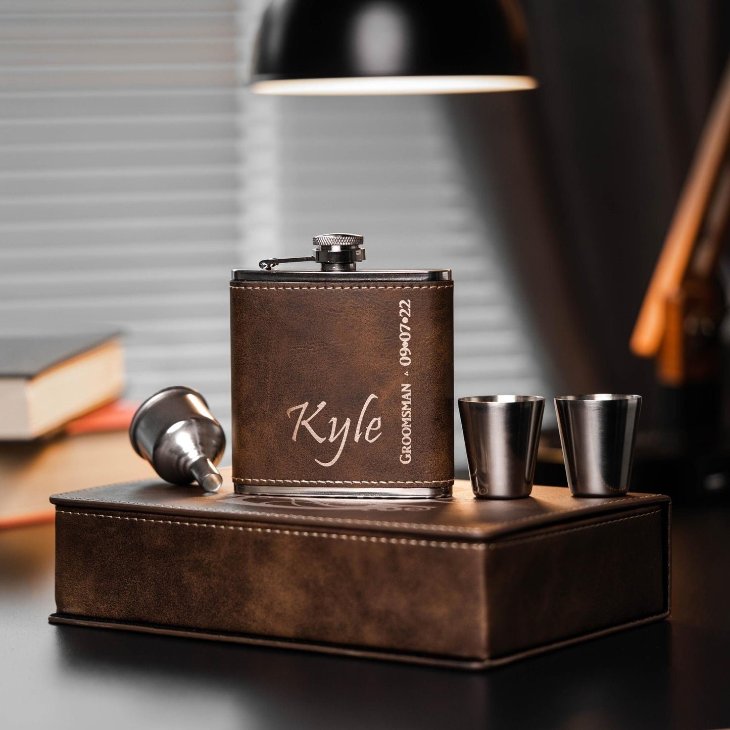 Personalized Rustic Flask Set