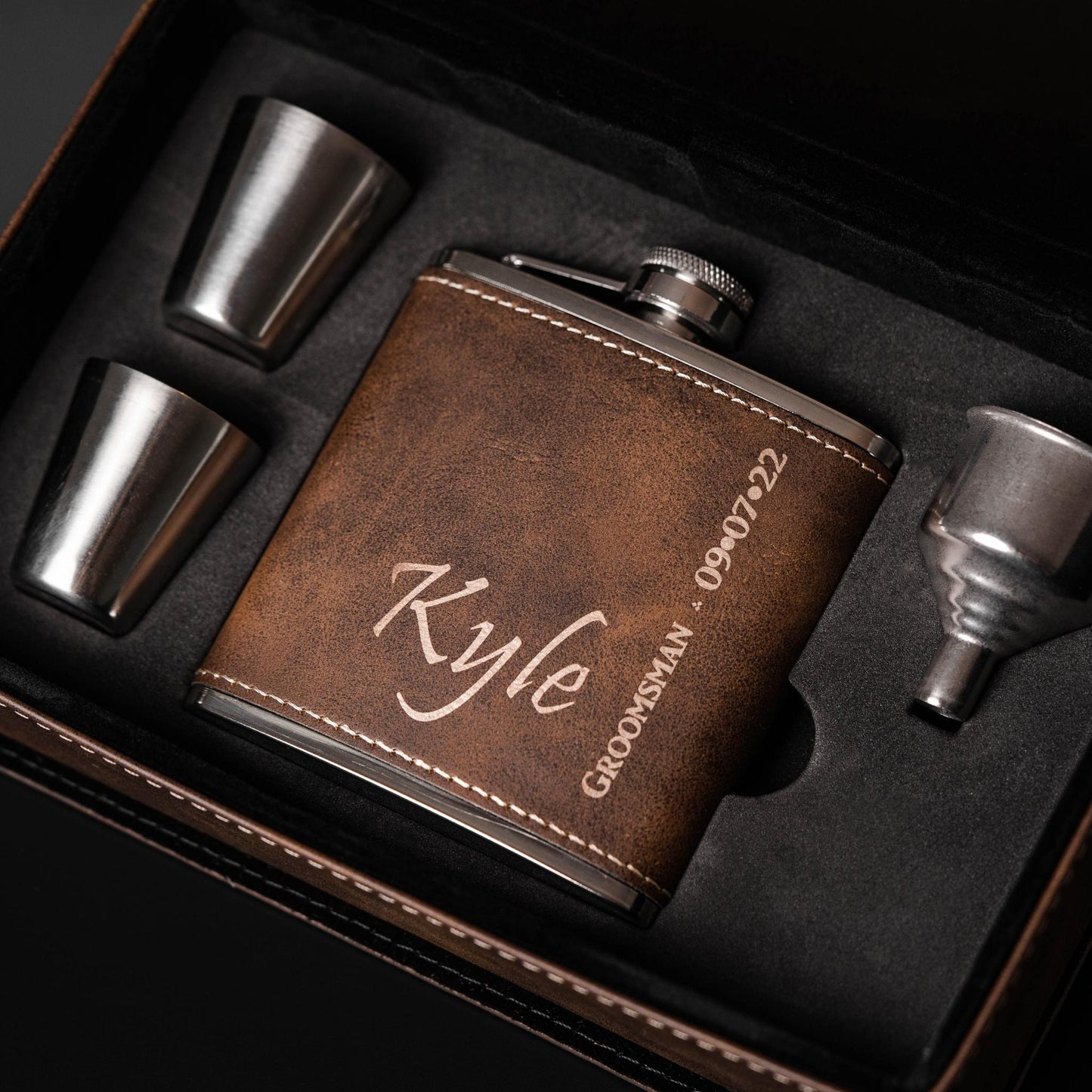 Personalized Rustic Flask Set