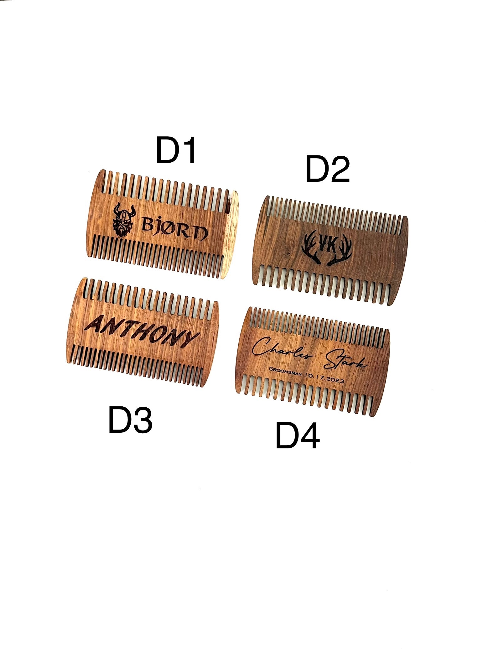 Personalized Wood Beard Comb with Leather Case