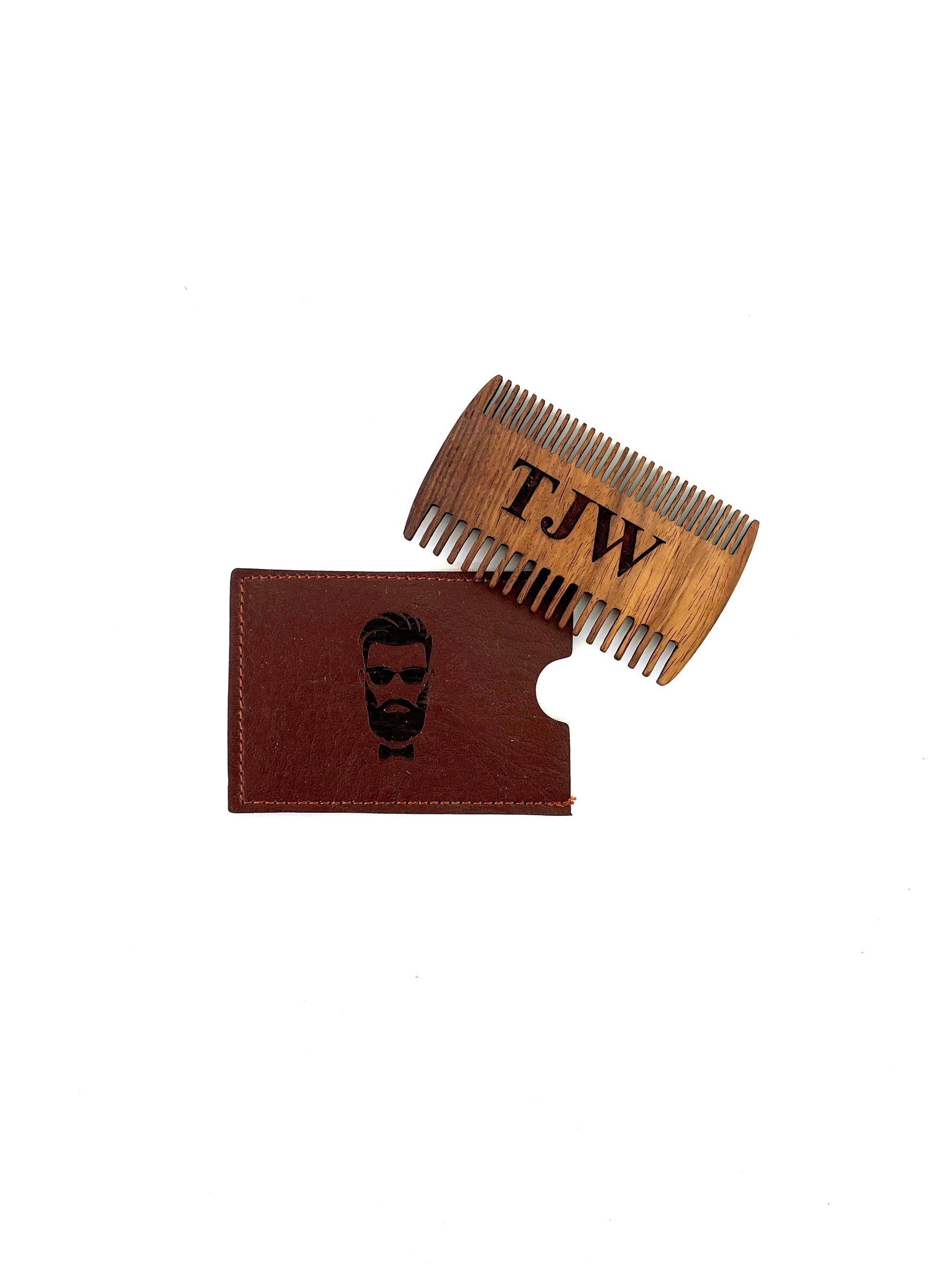 Personalized Wood Beard Comb with Leather Case