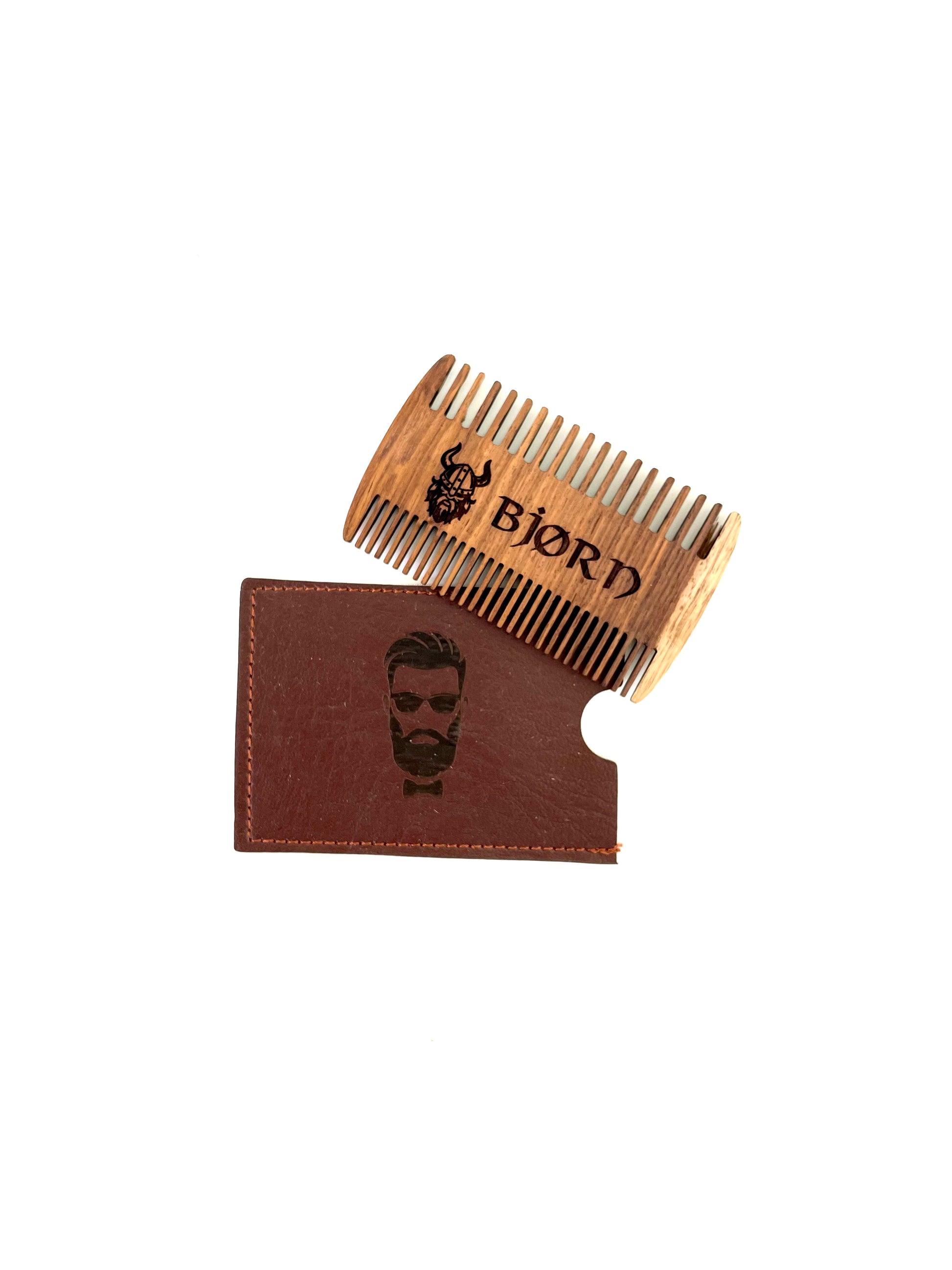 Personalized Wood Beard Comb with Leather Case