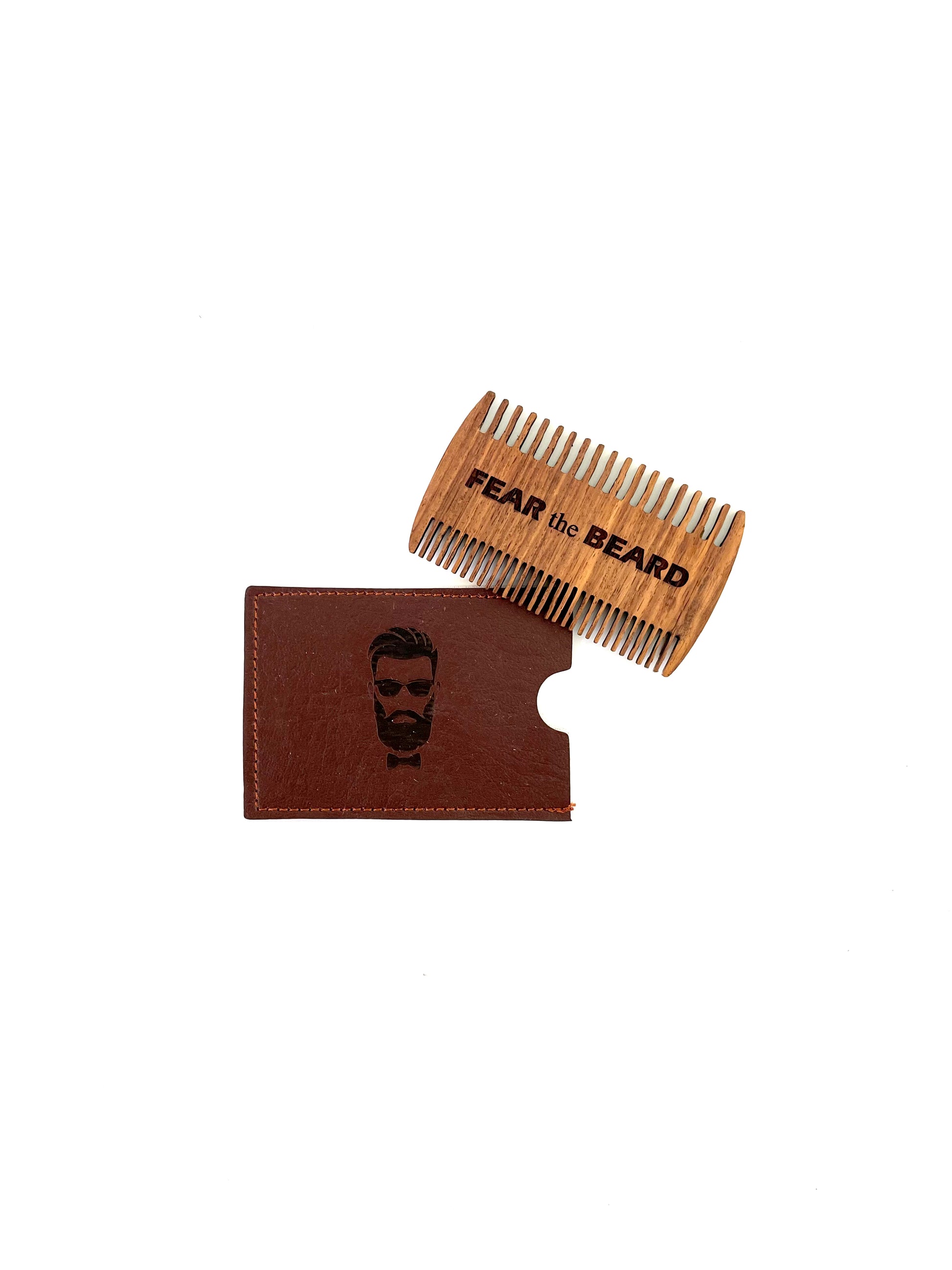 Personalized Wood Beard Comb with Leather Case