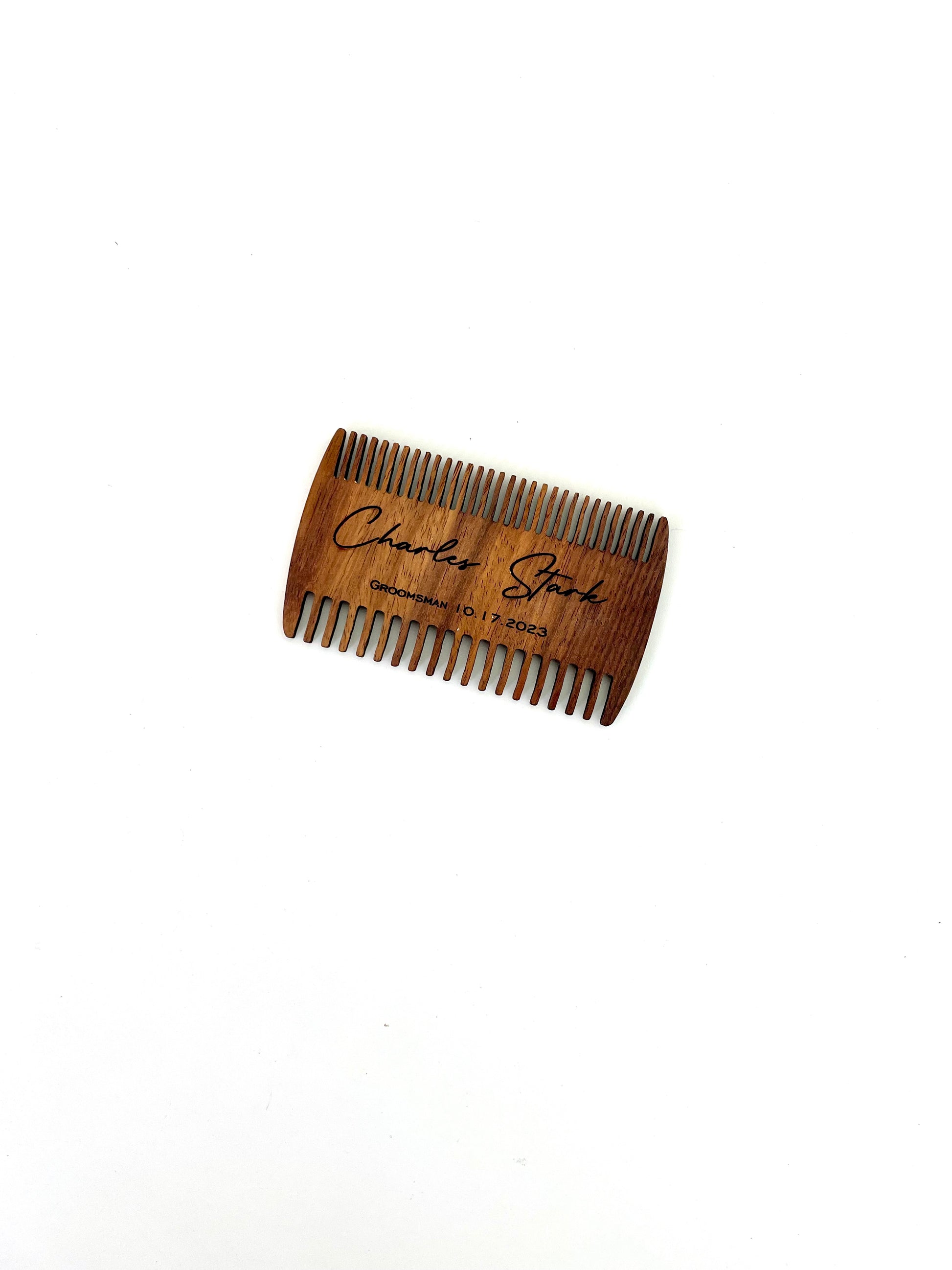 Personalized Wood Beard Comb with Leather Case