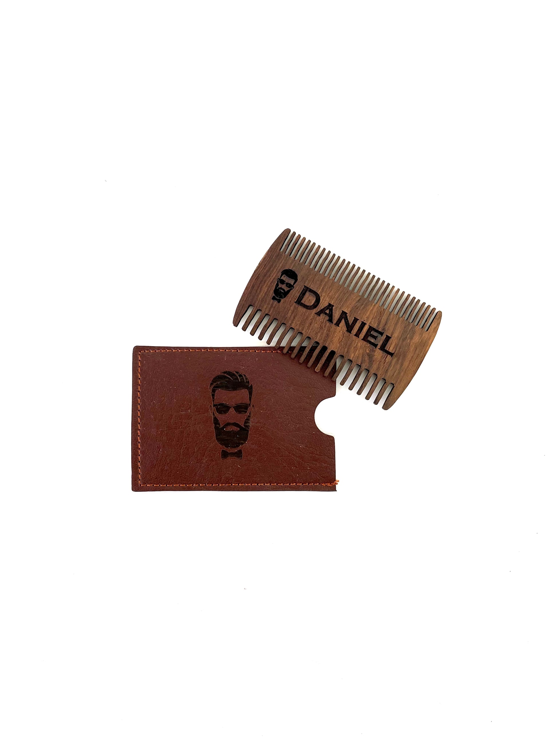 Personalized Wood Beard Comb with Leather Case