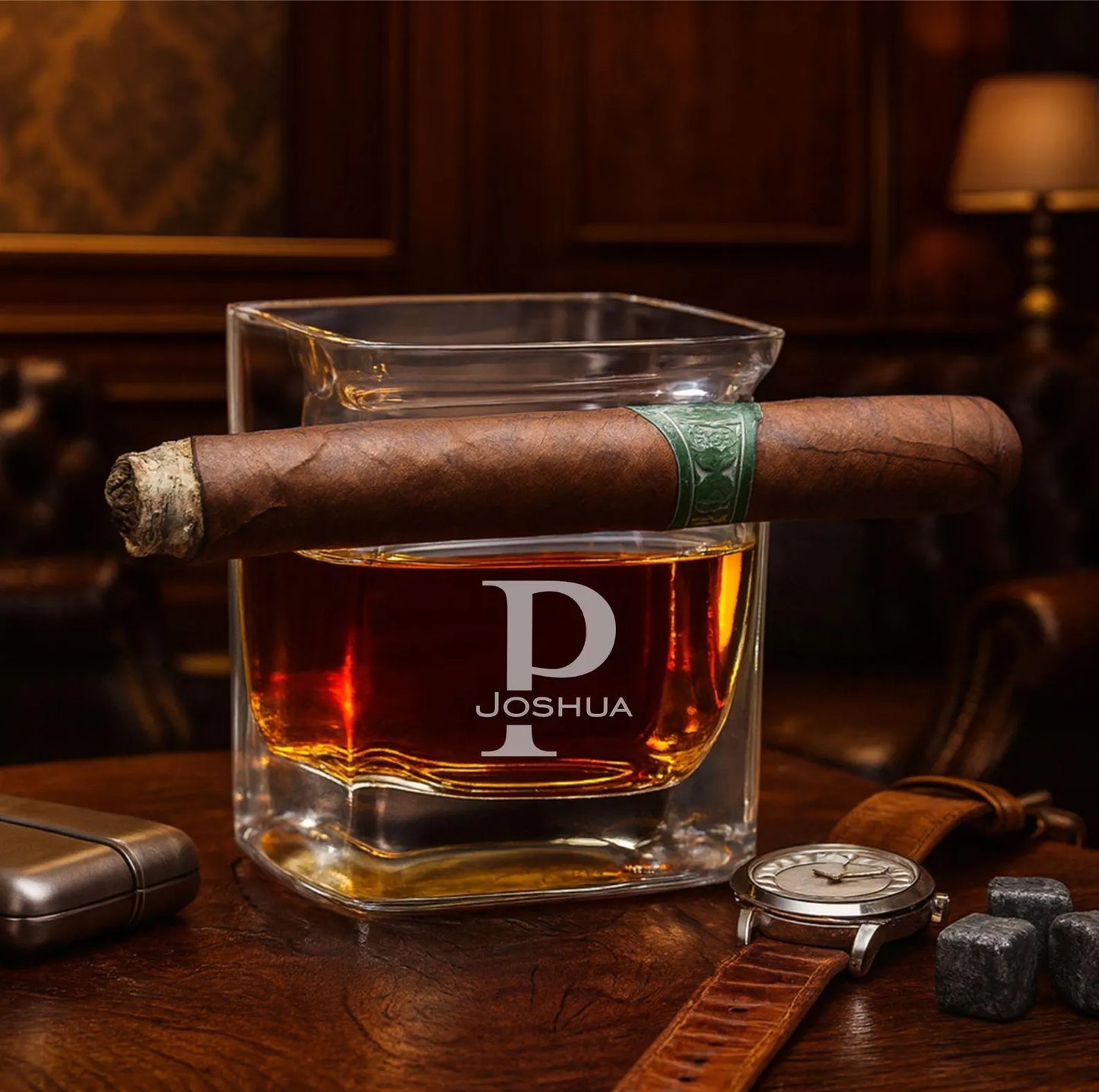 Personalized Cigar Whiskey Glass Gift