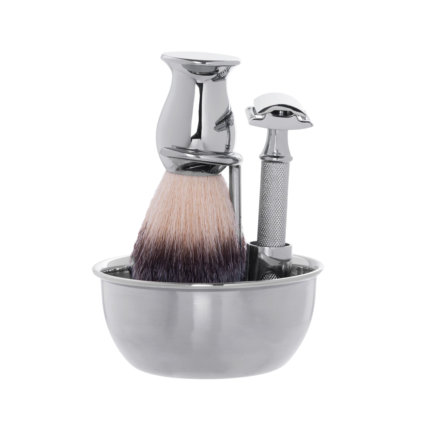 luxury shaving kit with razor, brush and bowl