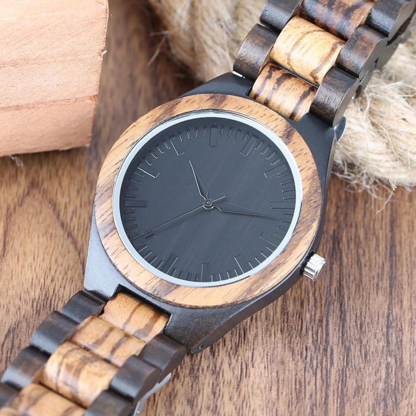 Classic Walnut and Zebrawood Wood Watch