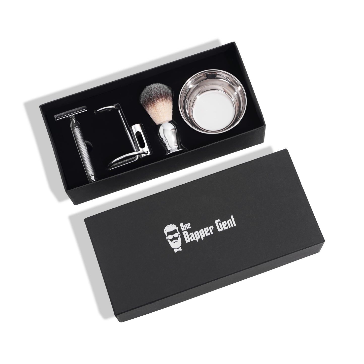 luxury shaving kit with razor, brush and bowl