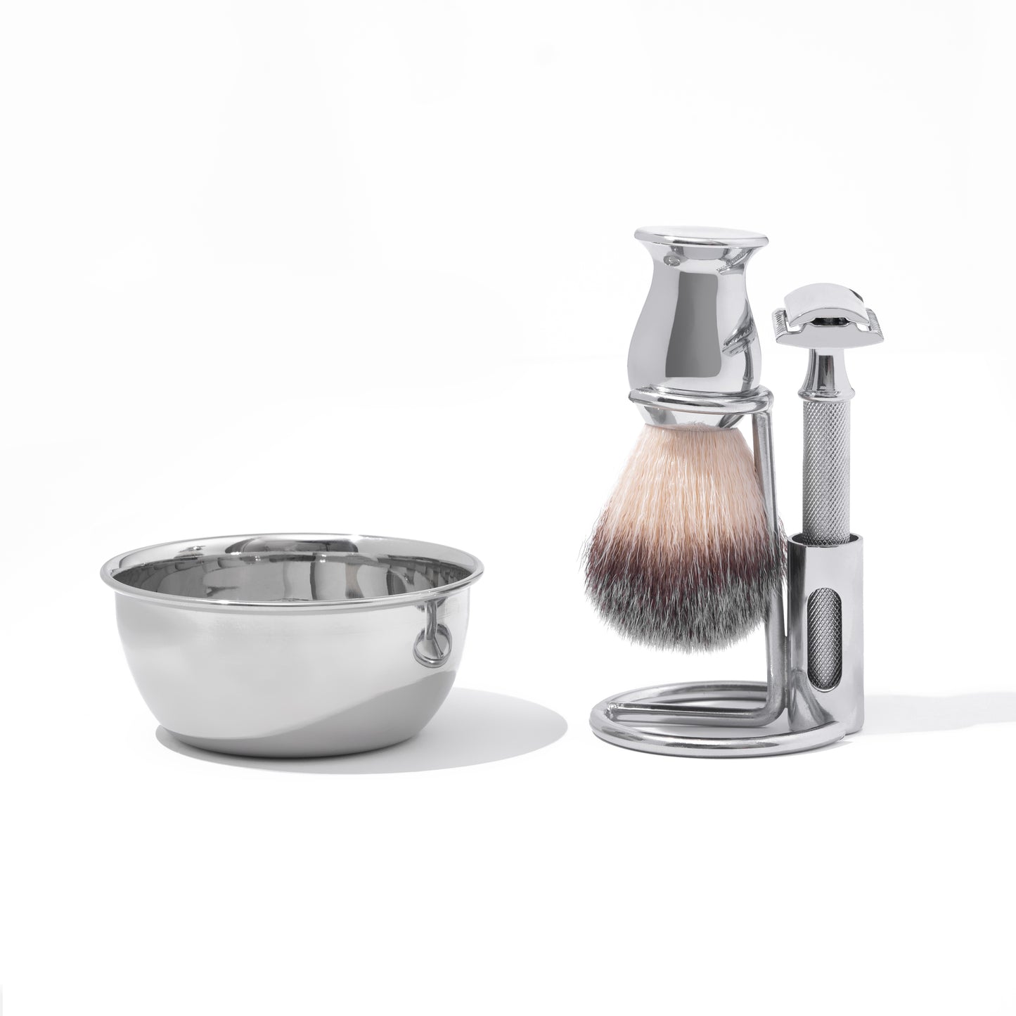 luxury shaving kit with razor, brush and bowl