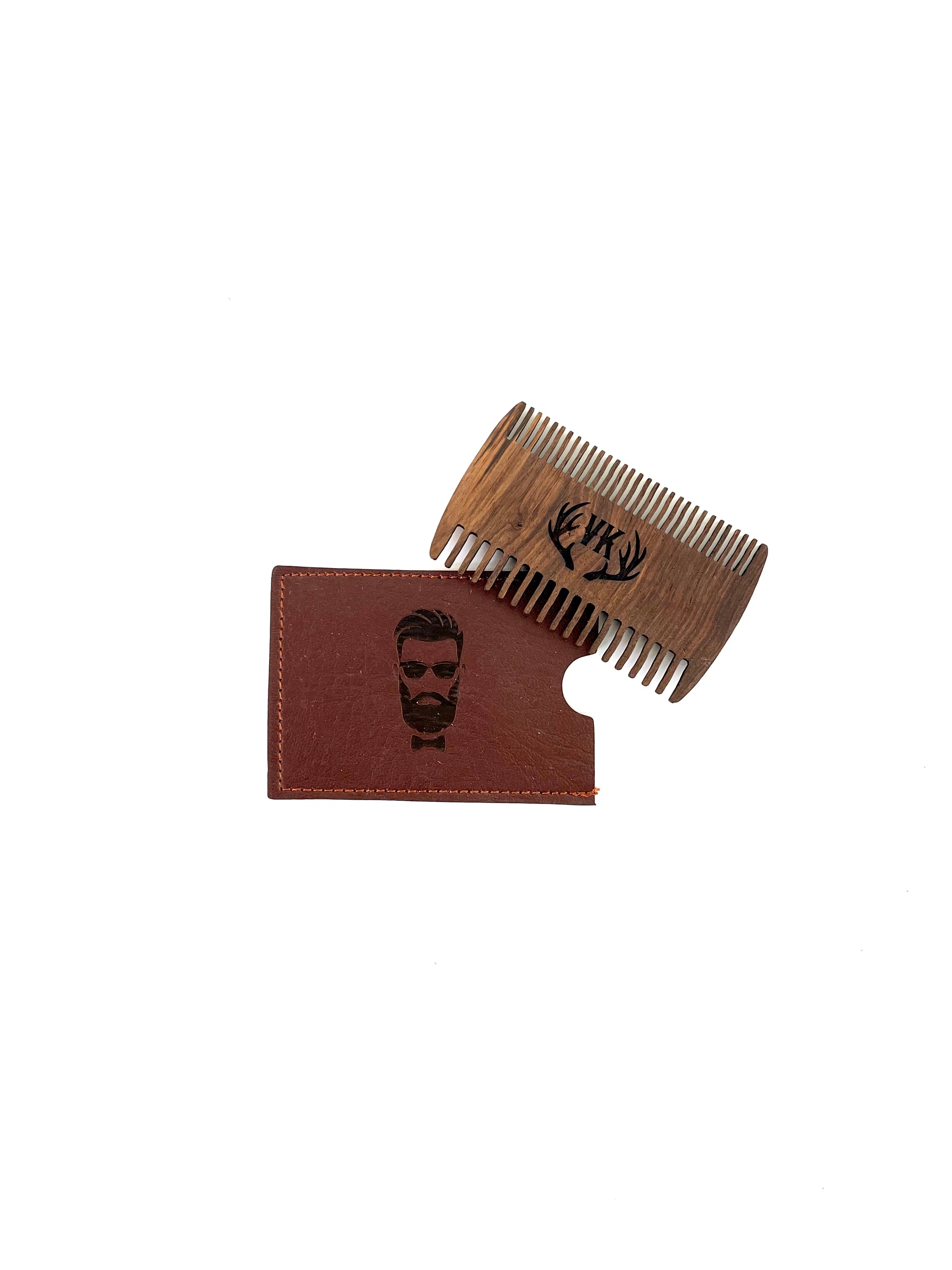Personalized Wood Beard Comb with Leather Case