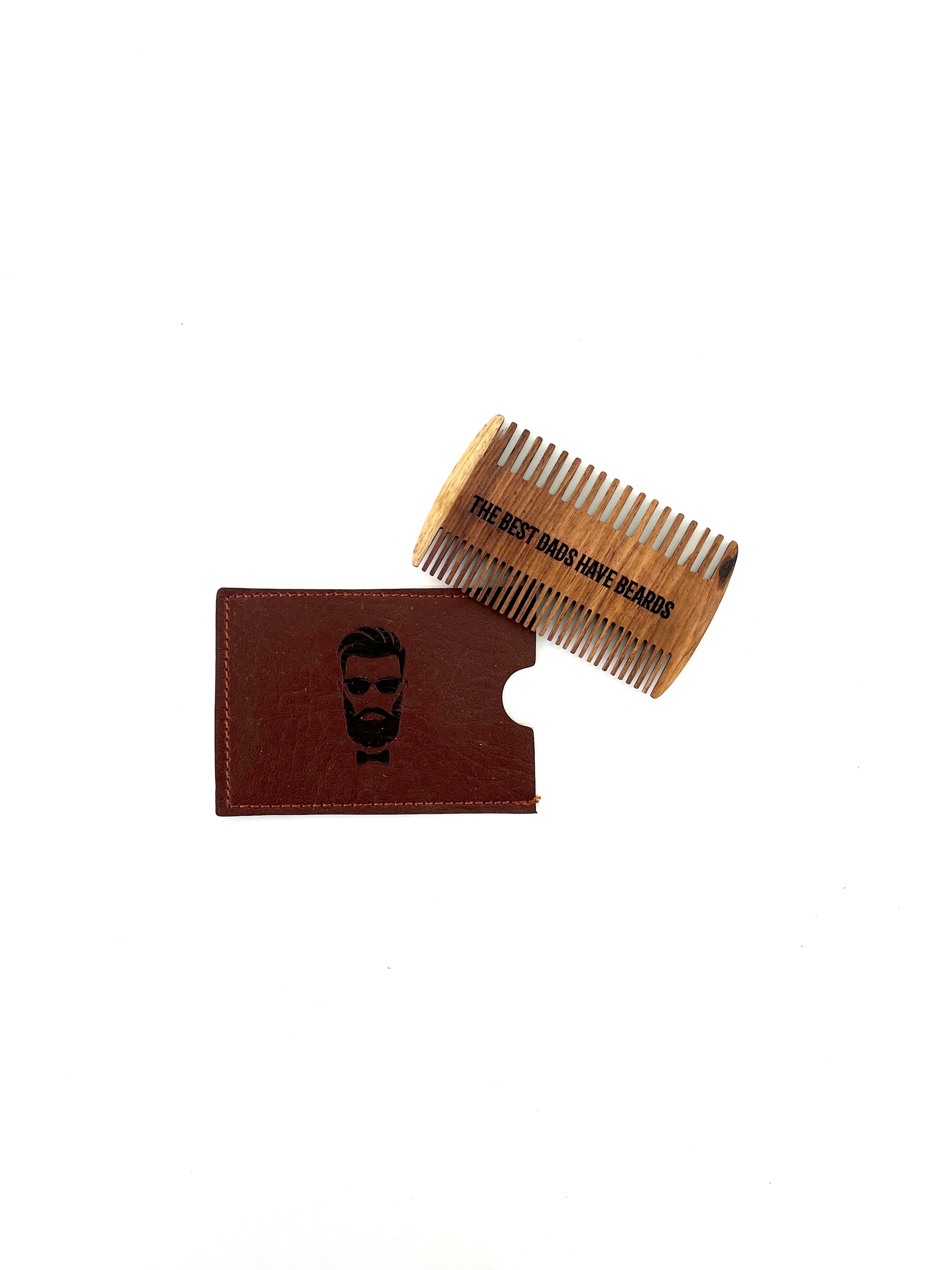 Personalized Wood Beard Comb with Leather Case