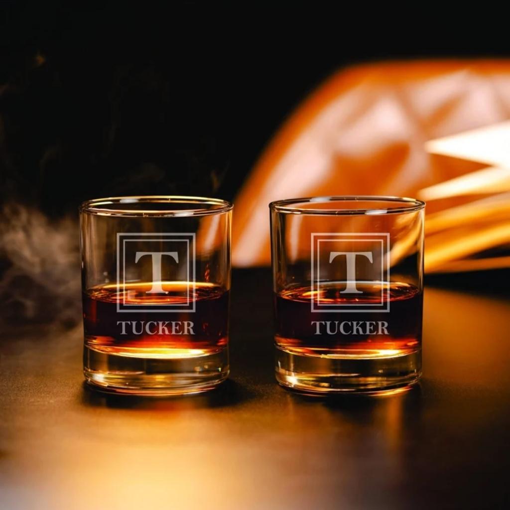 8 Custom Engraved Mustache Old Fashioned hot - Rocks Glasses for Groomsmen